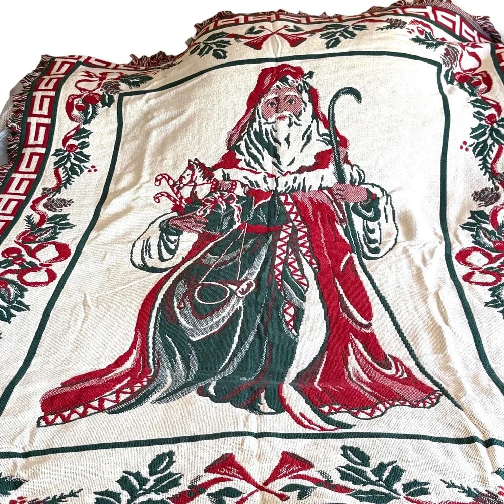 Goodwin Weavers Vintage‎ Christmas Past Santa Triple Woven Cotton Afghan Blanket